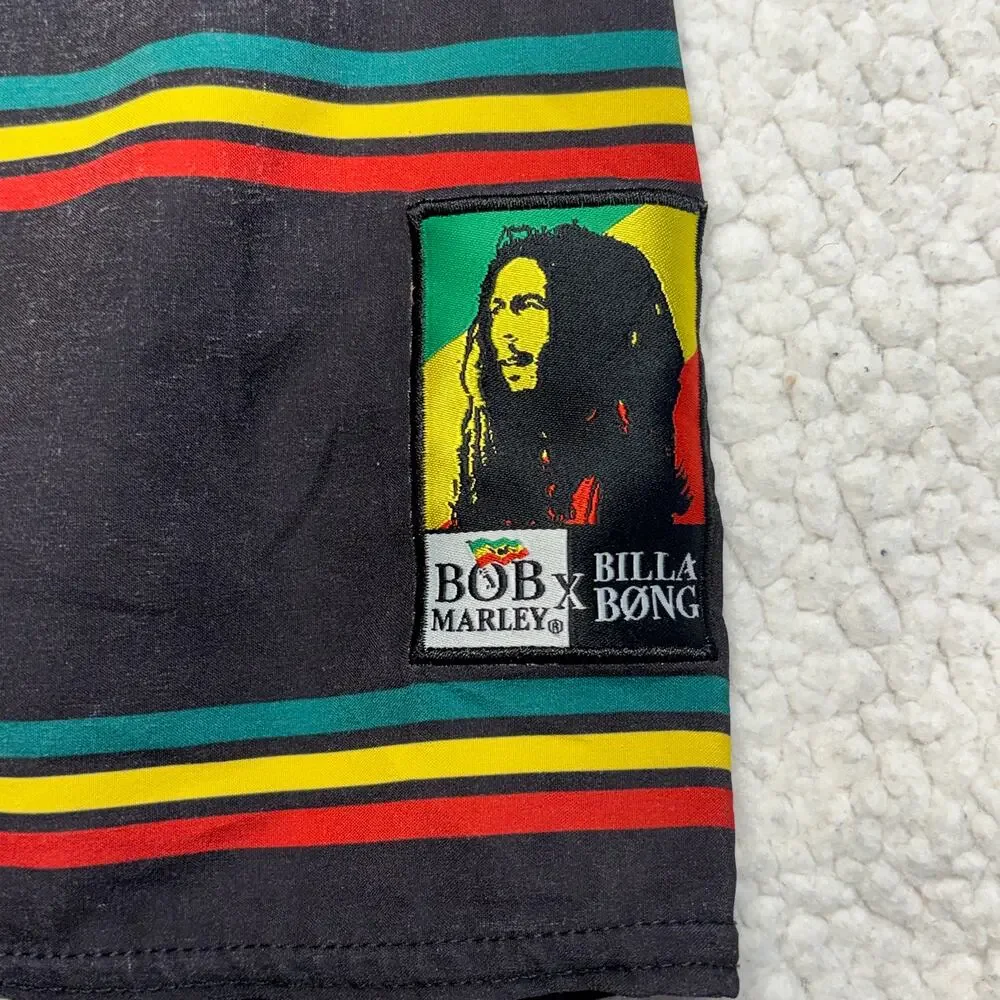 Billabong x Bob Marley Boardshort 30 Mens Black Striped Rasta Recycler Series